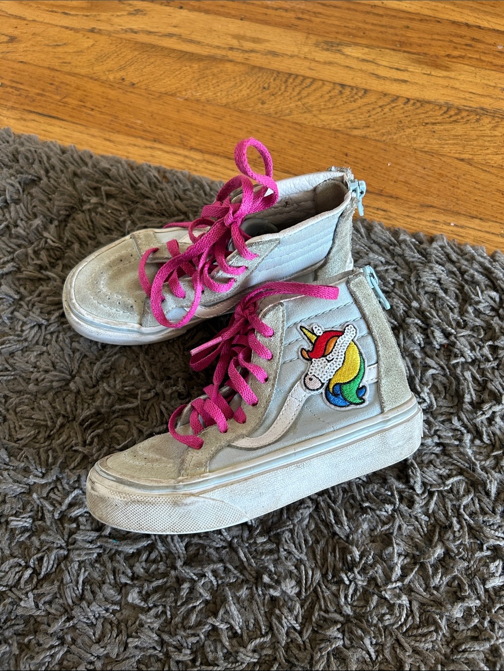 Vans Kids Toddler Sk8-Hi Zip Sneakers Colorful Sequin Unicorn Patch Size 10.5